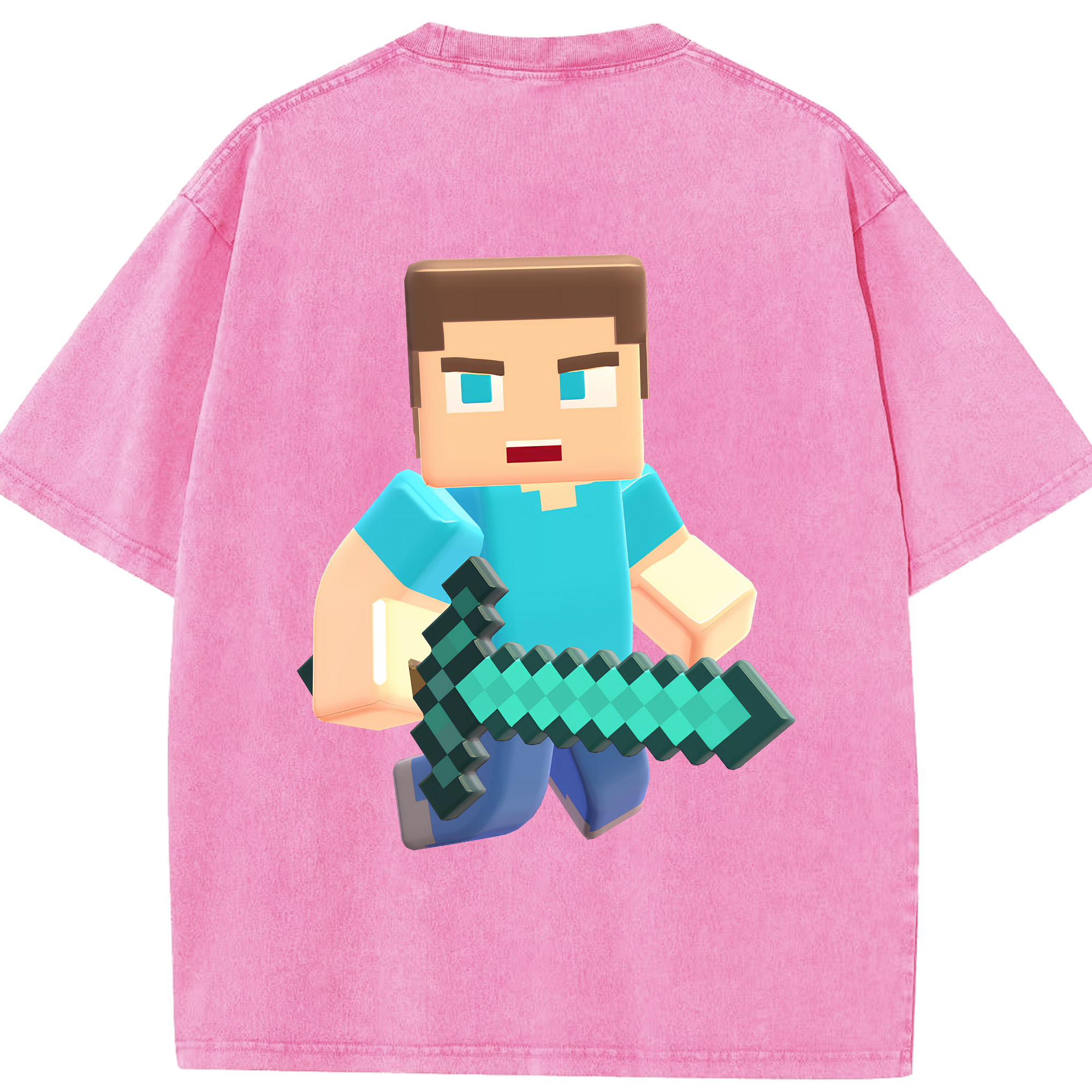 （画像用） マインクラフト ブロックの世界 Minecraft MC Block world 綿100% ヴィンテージ風 半袖Tシャツ（背面プリント）
